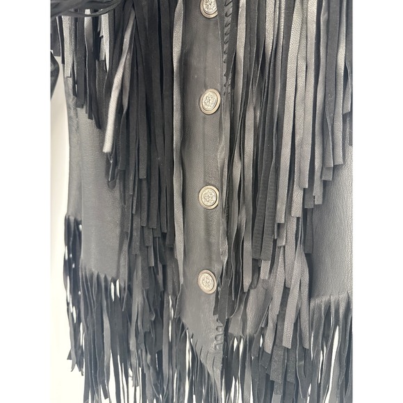 Fox Creek Leather Co Women's Black Fringe Beaded Leather Jacket Size S‎ - Picture 4 of 9